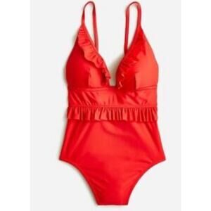 NWT J. Crew NWT Ruffle Plunge One-Piece Swimsuit - Bright Cerise Red Sz 12